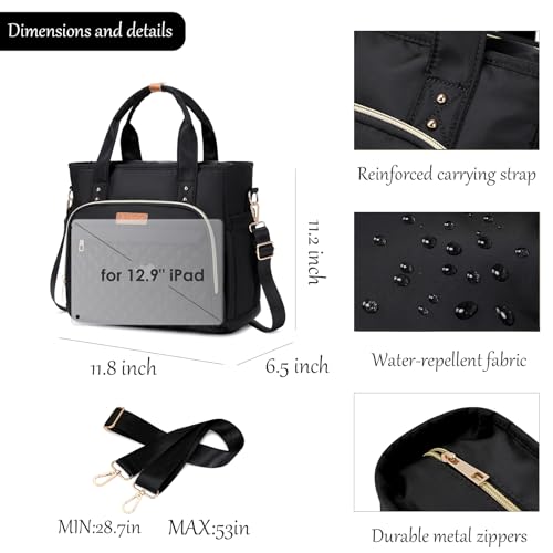 Medium Tote Bag for Women with Multi Pockets, Quilted Top Handle Purse Crossbody Shoulder Bag Handbag - color: Black
