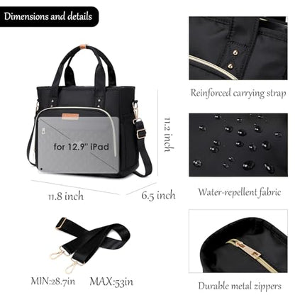 Medium Tote Bag for Women with Multi Pockets, Quilted Top Handle Purse Crossbody Shoulder Bag Handbag - color: Black
