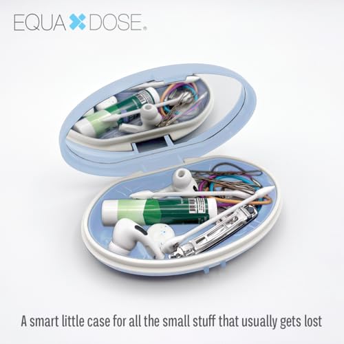 Equadose Oval Compact Pill Case, Portable Organizer with Mirror, Blue - color: Oval/Blue