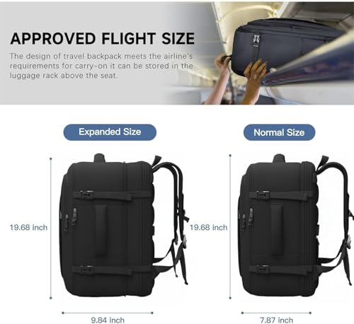 Carry On Backpack TSA Flight Approved, 50L Big Travel Backpack for Men - color: Black, size: 2X-Large(20"x14"x10")