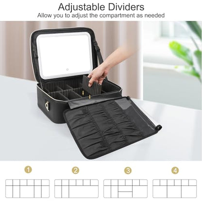 Chomeiu Large Makeup Bag with LED Mirror, Make Up Case with Shoulder Strap - color: 01-Black 2, size: Large