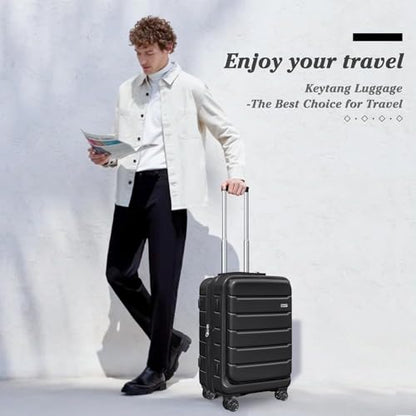 KEYTANG SmileLine 20 inch Carry-On, Lightweight Hardside Suitcase, Expandable Small Suitcase with Front Pocket, Black - color: Black, size: 666-Carry-on