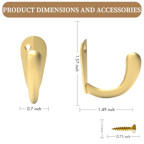 CBWLWJ 32 Pack Coat Hooks Wall Mounted Single Prong Robe Wall Hooks for Hanging Towel Hooks for Living Room, Bathroom, Kitchen, Bedroom for Coat, Bag, Scarf, Towel, Hat, Key, Cup (Gold) - color: Gold