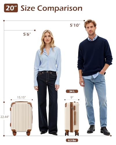 Coolife Luggage, Lightweight and Durable Hardshell, 20 in, apricot white - color: apricot white, size: S(20in)_carry on