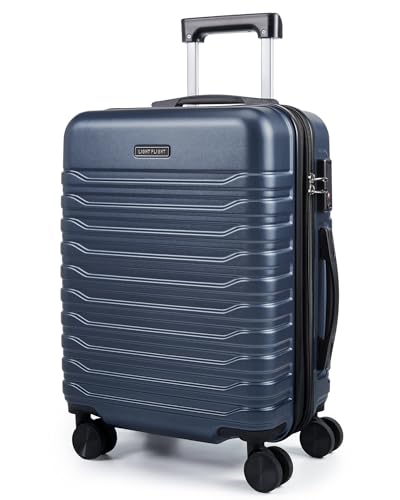 LIGHT FLIGHT Expandable 20" Carry On Luggage 22x14x9, TSA Lock, Dark Blue - color: Dark Blue