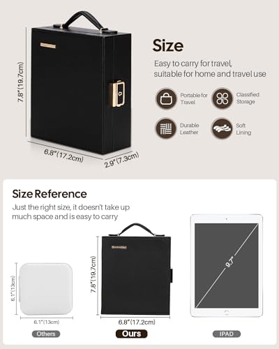 Enthralite Portable Travel Jewelry Case: Jewelry Box with Lock and Mirror - color: Black