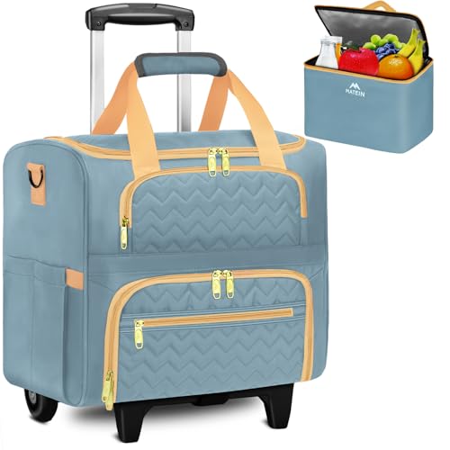 MATEIN Rolling Teacher Bag with Wheels, 15.6 Inch Rolling Tote Bag for Work - color: Blue Pink