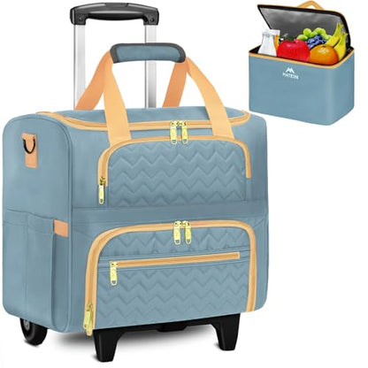 MATEIN Rolling Teacher Bag with Wheels, 15.6 Inch Rolling Tote Bag for Work - color: Blue Pink