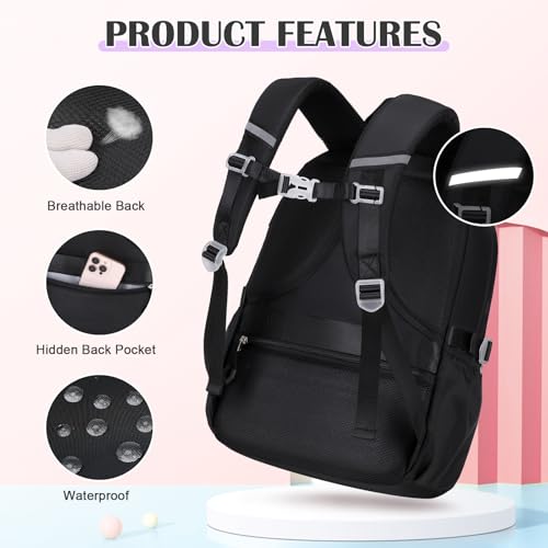 DIGOBAY Backpacks for Girls 3PCS School Backpack Lunch Box Pencil Pouch - color: Blackpink