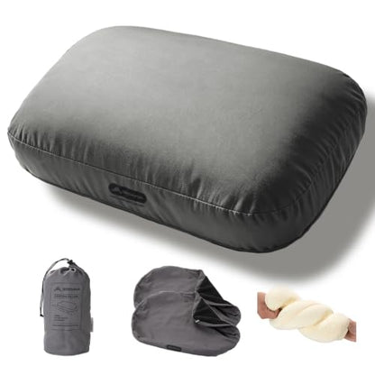 BISINNA Camping Memory Foam Pillow Backpacking Pillow with Removable Cover - color: Gray