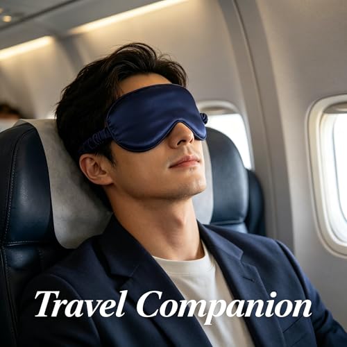 Silk Sleep Mask Dark Blue Adjustable Elastic Band Blackout for Traveling Multicolor Options Comfortable Breathable (Navy Blue) Single Pack - color: Navy