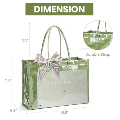 Lushandy PVC Tote Bag Women's Waterproof Jelly Beach Bag Work Hobo Handbag - color: Solid-green