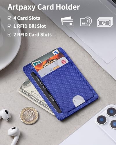Artpaxy 남성 및 여성용 슬림 지갑, 여행용 미니멀리스트 전면 포켓 카드 홀더, RFID 차단, 신분증, 현금 및 신용 카드용 방수 나일론 지갑, 코발트 블루, 미니멀리스트 - color: 코발트 블루