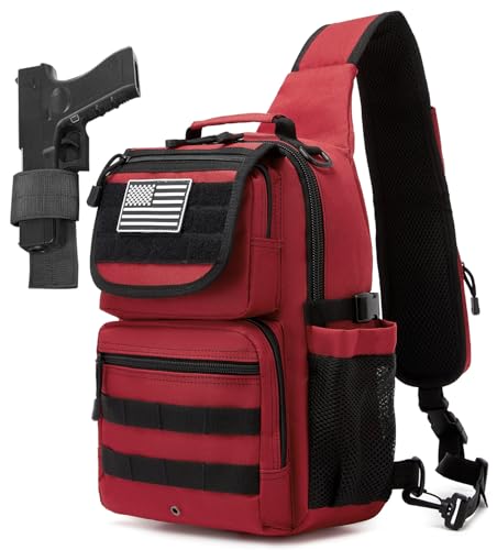 Tactical Sling Crossbody Bag Holster Shoulder Backpack 15L - color: Red