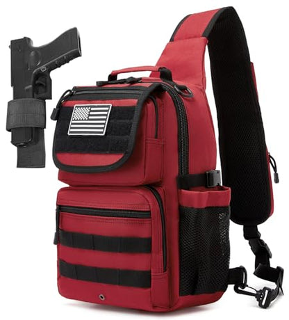 Tactical Sling Crossbody Bag Holster Shoulder Backpack 15L - color: Red