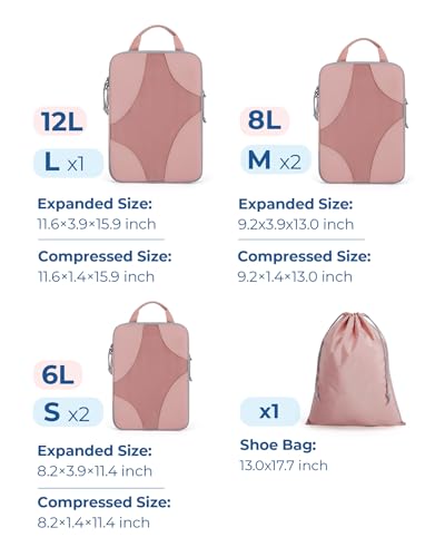 Bagsmart Compression Packing Cubes, Travel Bag Cruise Ship Essentials - color: Clay Pink