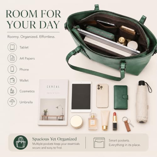 Pahajim Womens PU Leather Tote Handbag Shoulder Purse with Crossbody Strap - color: Green