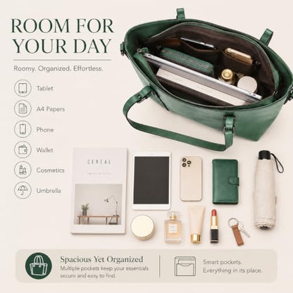 Pahajim Womens PU Leather Tote Handbag Shoulder Purse with Crossbody Strap - color: Green