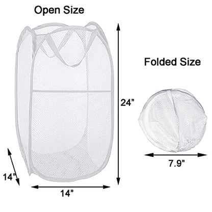 Pack of 2 Pop Up Laundry Hampers, Collapsible Mesh Laundry Baskets, Foldable Clothes Hampers for Bathroom, College Dorm, Travel (White) - color: White