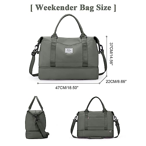 Travel Duffel Bag with Shoes Compartment,Weekender Bags for Women Travel - color: Olive Green, size: Large