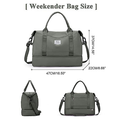 Travel Duffel Bag with Shoes Compartment,Weekender Bags for Women Travel - color: Olive Green, size: Large
