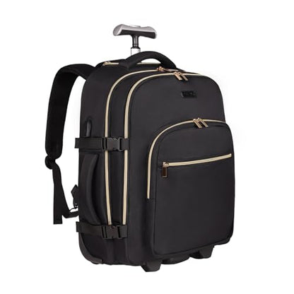 DEVPNR Rolling Backpack for Women, Travel Backpack with Wheels, Black - color: Elegant Black