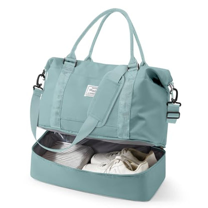 Travel Duffel Weekender Bag Women Tote Carry On Bags With Shoe Compartment - color: H4-LightBlue, size: Large