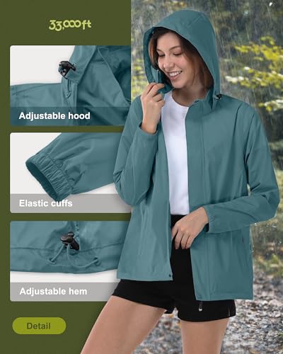 33,000ft Women's Rain Jacket Waterproof Lightweight Packable Raincoat - color: Denim Blue, size: Small