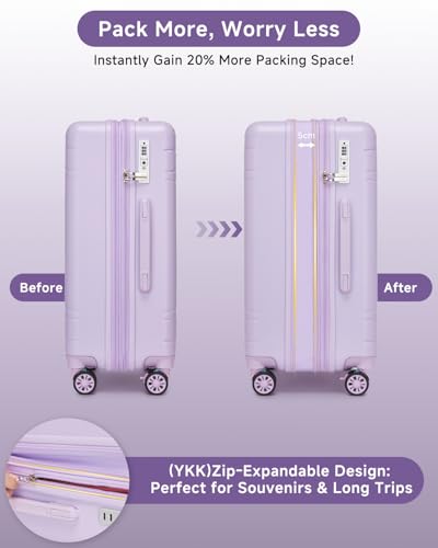 Somago Expandable 2-Piece Luggage Sets 20"/24" Suitcases with Shock-Absorbing Braking Spinner Wheels Moon Star Design Hard Shell Suitcase with Cupholder TSA Lock (Light Purple,Expandable 20/24 Inch) - color: Light Purple, size: Expandable 2-Piece Set(20/2