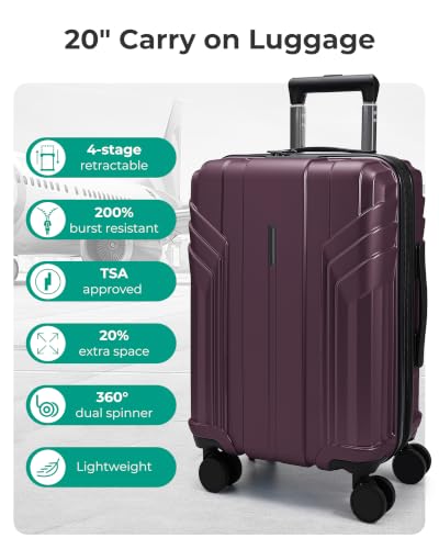 BAGSMART Expandable Carry On Luggage 22x14x9 Airline Approved, Cherry Red - color: Cherry Red, size: Expandable Carry On 20 Inch