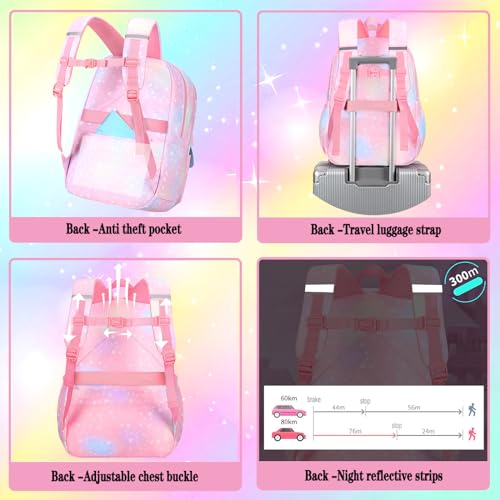 Jcobvig 3Pcs Girls Rainbow School Backpack with Lunch Bag for Elementary - color: Purple, size: Large
