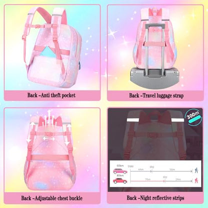 Jcobvig 3Pcs Girls Rainbow School Backpack with Lunch Bag for Elementary - color: Purple, size: Large