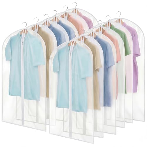 Dntorx 12 Pack Garment Bags, 24 x 40 In Peva Covers, White Edge - color: Matte with White Edge, size: 40in *12