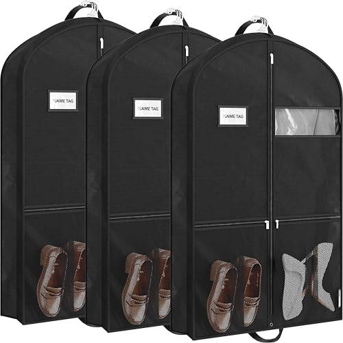 Simple Houseware 43" Travel Garment Bag with Pockets, Lightweight, 3 Pack - size: 43-Inch w/ Pocket, 3-Pack, Black