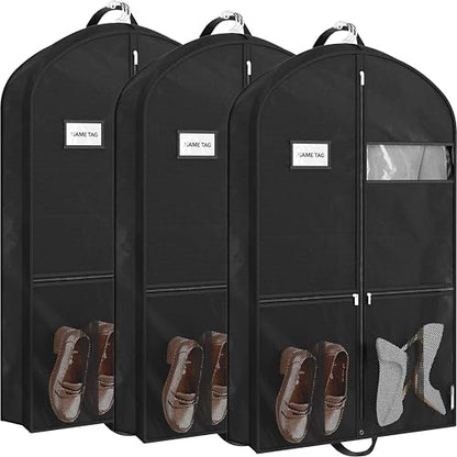 Simple Houseware 43" Travel Garment Bag with Pockets, Lightweight, 3 Pack - size: 43-Inch w/ Pocket, 3-Pack, Black