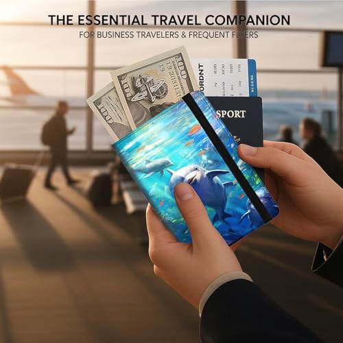 Bxgolkgd Passport Cover,RFID Blocking,Large Capacity Multi-Slot Travel Passport Wallet for Men & Women - Cute Dolphin - color: Cute Dolphin