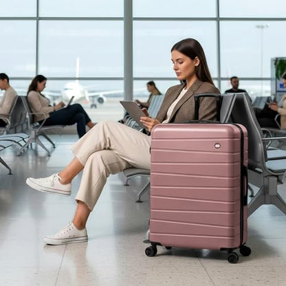 30" Luggage,Hardshell Suitcase w/4 Spinner Wheels,NO LOCK - color: Rose Gold, size: Checked-Large 30-Inch