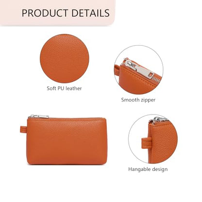 Small Makeup Bag for Purse, Leather Cosmetic (Vitality Orange) - color: PU/Vitality Orange