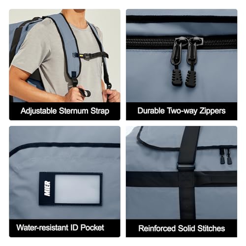 MIER 40L/60L/90L Water Resistant Backpack Duffel, Heavy Duty Duffle Bags - color: Gray, size: 60l