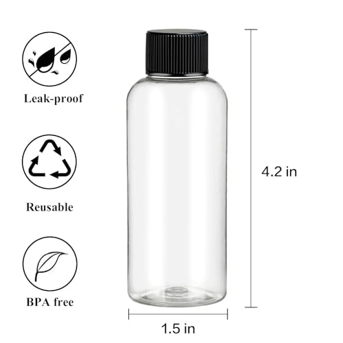 DNSEN Travel Bottles for Toiletries 3.4 oz Travel Size Mouthwash Bottles with Black Screw Cap, BPA Free Leak-Proof Portable Liquid Container 5 pack