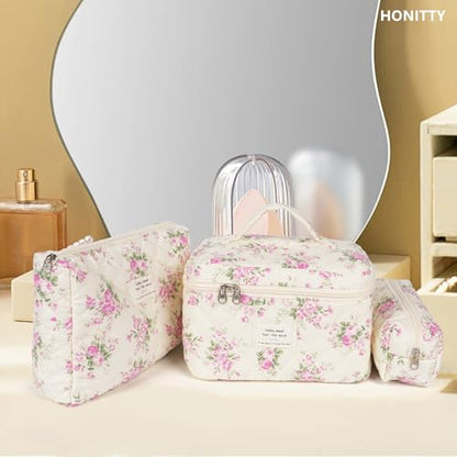 honitty Makeup Bag,Quilted Cosmetic Bags for Women - color: Pink