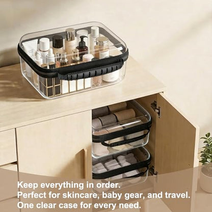 3 Pack Clear Hard Shell Zipper Storage Case Deep Capacity Organizer Pouches - color: Black