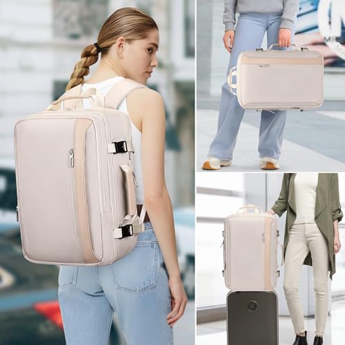 PIJUSHI Travel Backpack, TSA Carry On Bag Flight Approved, Fits 16" Laptop - color: Beige