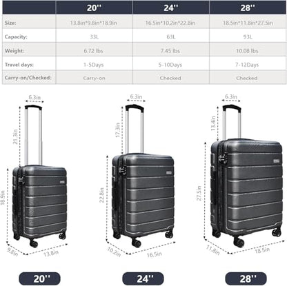 KEYTANG Explorer Lightweight Hardshell 20% Expandable 3-Piece Luggage Set with TSA Lock, Double Spinner Wheels, and Carry-On Suitcase, Grey - color: Grey, size: 001-3PCS
