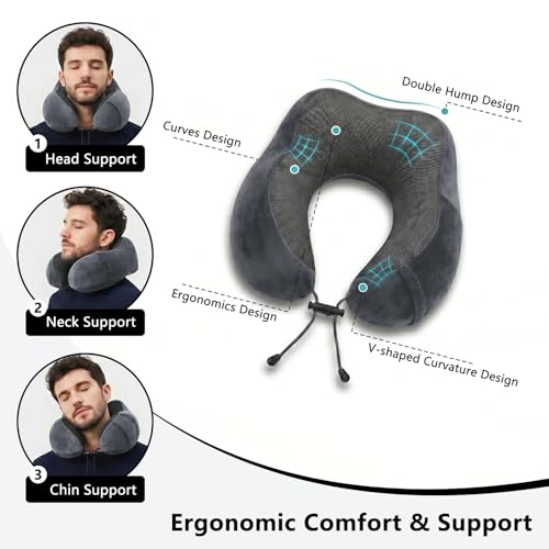 Travel Neck Pillow, 100% Memory Foam, U-Shaped with Storage Box, Dark Gray - color: Dark Gray