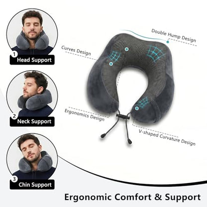Travel Neck Pillow, 100% Memory Foam, U-Shaped with Storage Box, Dark Gray - color: Dark Gray