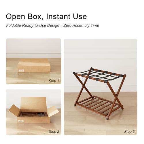 Fully Assembled Foldable Bamboo Luggage Rack for Guest Room - color: Walnut, size: 1 Pack