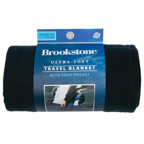 Brookstone Travel Blanket Fleece Throw with Foot Pocket, Compact - color: Black Foot Pocket, size: One Size