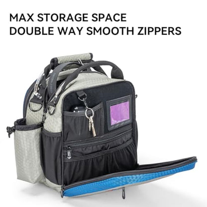 Pilot Flight Bag – Compact Aviation Headset & iPad/Tablet Bag with Multi-Pocket Storage, Shoulder Strap, Honeycomb Nylon (Gray/Blue)