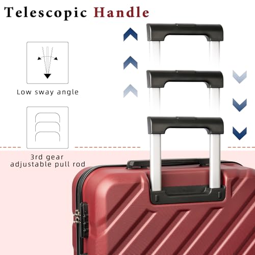3 piece Carry on luggage 22x14x9 airline approved Vermilion | Lightweight ABS Hardside Luggage, TSA-Approved combination Lock, Suitcases with Spinner Removable Wheels (20"/DB/TB) - color: Vermilion